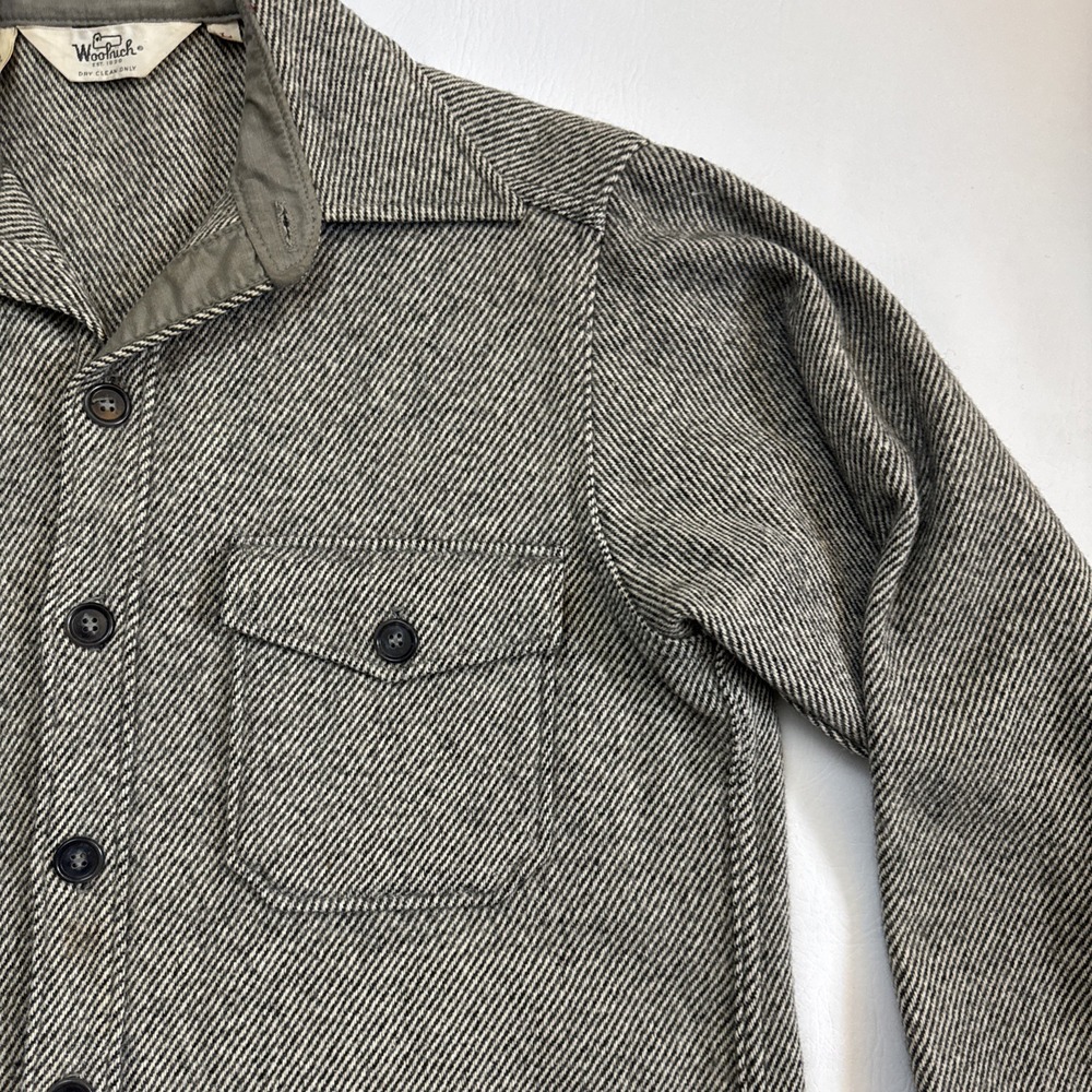 Vtg Woolrich Shirt Jacket Mens Lg Gray Herringbone Wool Blend Shacket USA Made - Picture 4 of 7